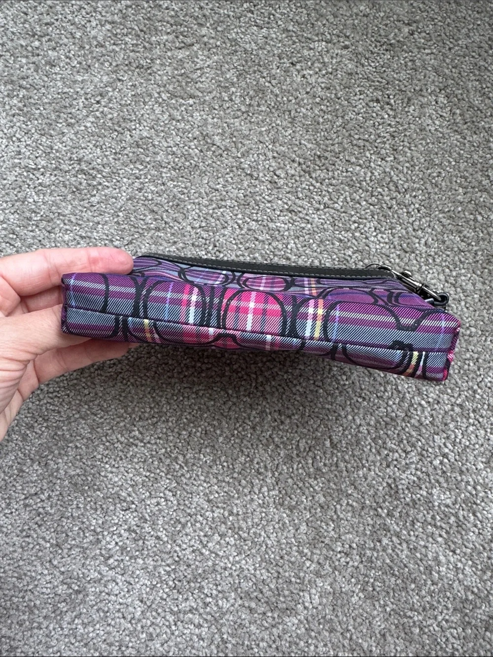 Coach Pink and Purple Signature Wristlet with Black Trim
